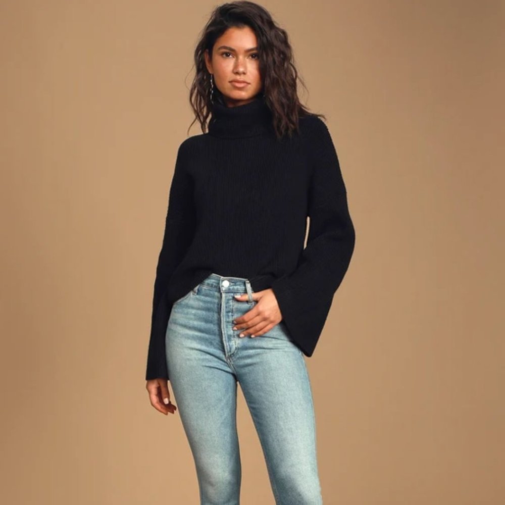 NWT Lulus Fireside Chats Black Knit Turtleneck Sweater